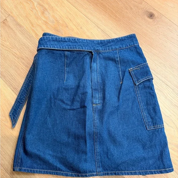 Denim Wrap Skirt with Large Buckle - Picture 2 of 5